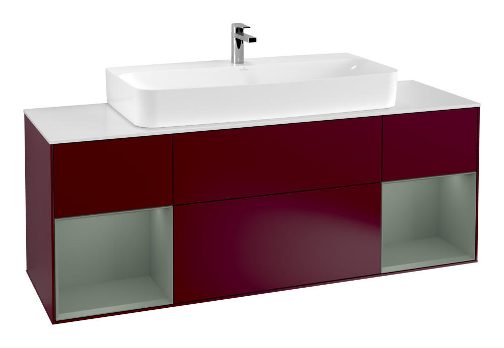 Тумба під раковину Villeroy & Boch Finion 160х50,1 см з підсвічуванням МДФ півонія матовий лак/скло біле матове F211GMHB