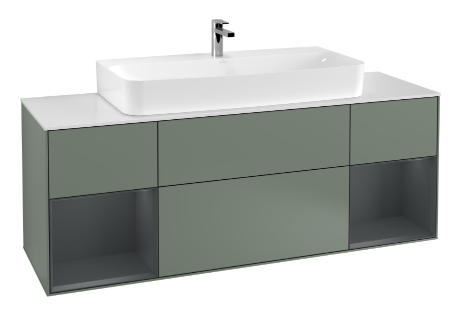 Тумба под раковину Villeroy & Boch Finion 160х50,1 см с подсветкой МДФ оливковый матовый лак/стекло белое матовое F211HGGM