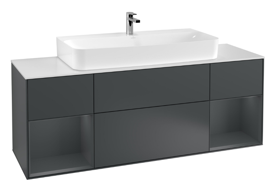 Тумба под раковину Villeroy & Boch Finion 160х50,1 см с подсветкой МДФ темно-синий матовый лак/стекло белое матовое F211HGHG