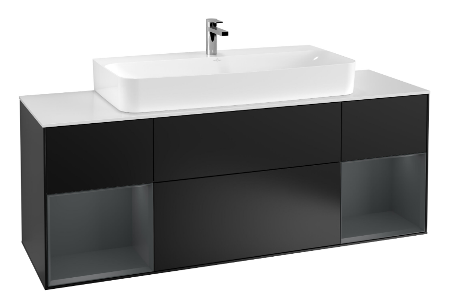 Тумба под раковину Villeroy & Boch Finion 160х50,1 см с подсветкой МДФ черный матовый лак/стекло белое матовое F211HGPD