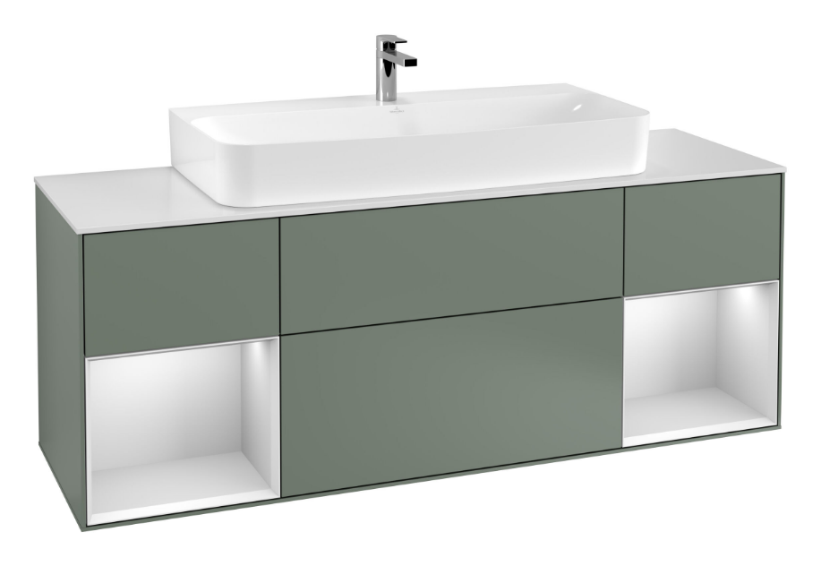 Тумба под раковину Villeroy & Boch Finion 160х50,1 см с подсветкой МДФ оливковый матовый лак/стекло белое матовое F211MTGM