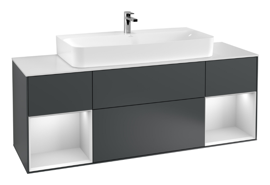 Тумба под раковину Villeroy & Boch Finion 160х50,1 см с подсветкой МДФ темно-синий матовый лак/стекло белое матовое F211MTHG