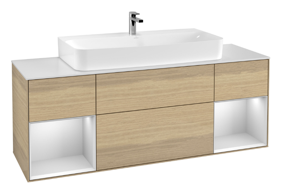 Тумба под раковину Villeroy & Boch Finion 160х50,1 см с подсветкой МДФ шпон дуба/стекло белое матовое F211MTPC