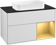 Тумба під раковину Villeroy & Boch Finion 100х50,1 см із підсвічуванням МДФ білий матовий лак/скло чорне матове F252HFMT