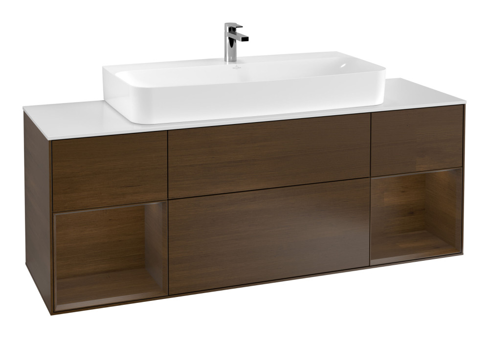 Тумба под раковину Villeroy & Boch Finion 160х50,1 см с подсветкой МДФ шпон грецкого ореха/стекло белое матовое F211GNGN