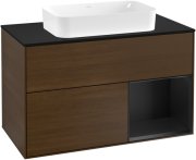 Тумба під раковину Villeroy & Boch Finion 100х50,1 см з підсвічуванням МДФ шпон волоського горіха/скло чорне матове F252PDGN