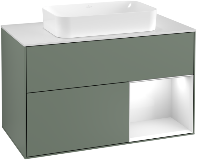 Тумба під раковину Villeroy & Boch Finion 100х50,1 см із підсвічуванням МДФ оливковий матовий лак/скло біле матове F251GFGM