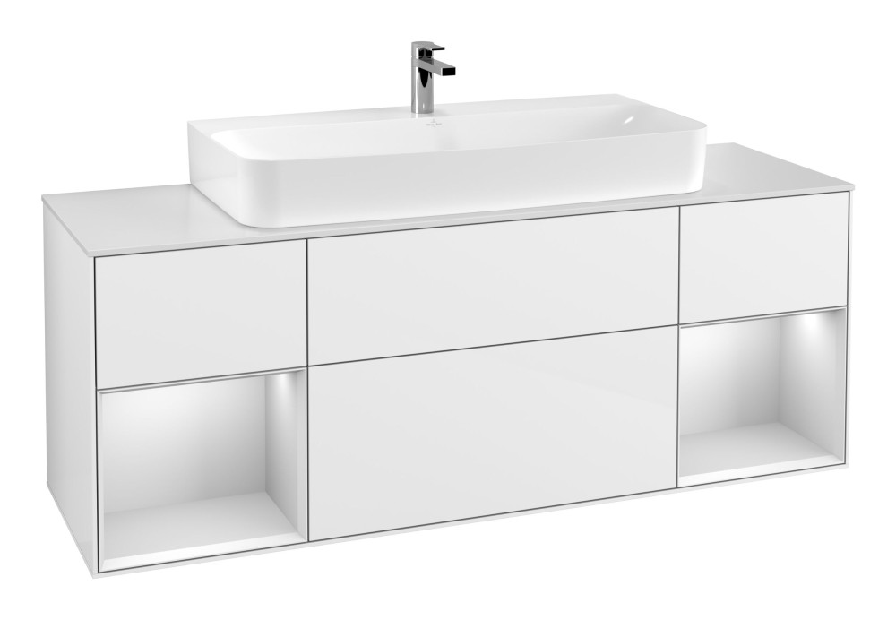 Тумба под раковину Villeroy & Boch Finion 160х50,1 см с подсветкой МДФ глянцевый белый лак/стекло белое матовое F211MTGF