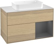 Тумба під раковину Villeroy & Boch Finion 100х50,1 см із підсвічуванням МДФ шпон дуба/скло біле матове F251GKPC