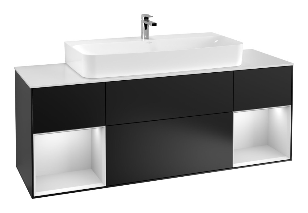 Тумба под раковину Villeroy & Boch Finion 160х50,1 см с подсветкой МДФ черный матовый лак/стекло белое матовое F211MTPD