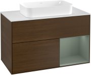 Тумба под раковину Villeroy & Boch Finion 100х50,1 см с подсветкой МДФ шпон грецкого ореха/стекло белое матовое F251GMGN