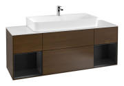 Тумба под раковину Villeroy & Boch Finion 160х50,1 см с подсветкой МДФ шпон грецкого ореха/стекло белое матовое F211PDGN