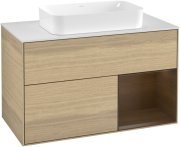 Тумба под раковину Villeroy & Boch Finion 100х50,1 см с подсветкой МДФ шпон дуба/стекло белое матовое F251GNPC