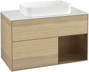 Тумба під раковину Villeroy & Boch Finion 100х50,1 см із підсвічуванням МДФ шпон дуба/скло біле матове F251GNPC
