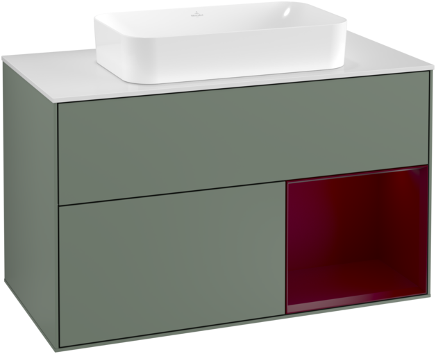 Тумба под раковину Villeroy & Boch Finion 100х50,1 см с подсветкой МДФ оливковый матовый лак/стекло белое матовое F251HBGM