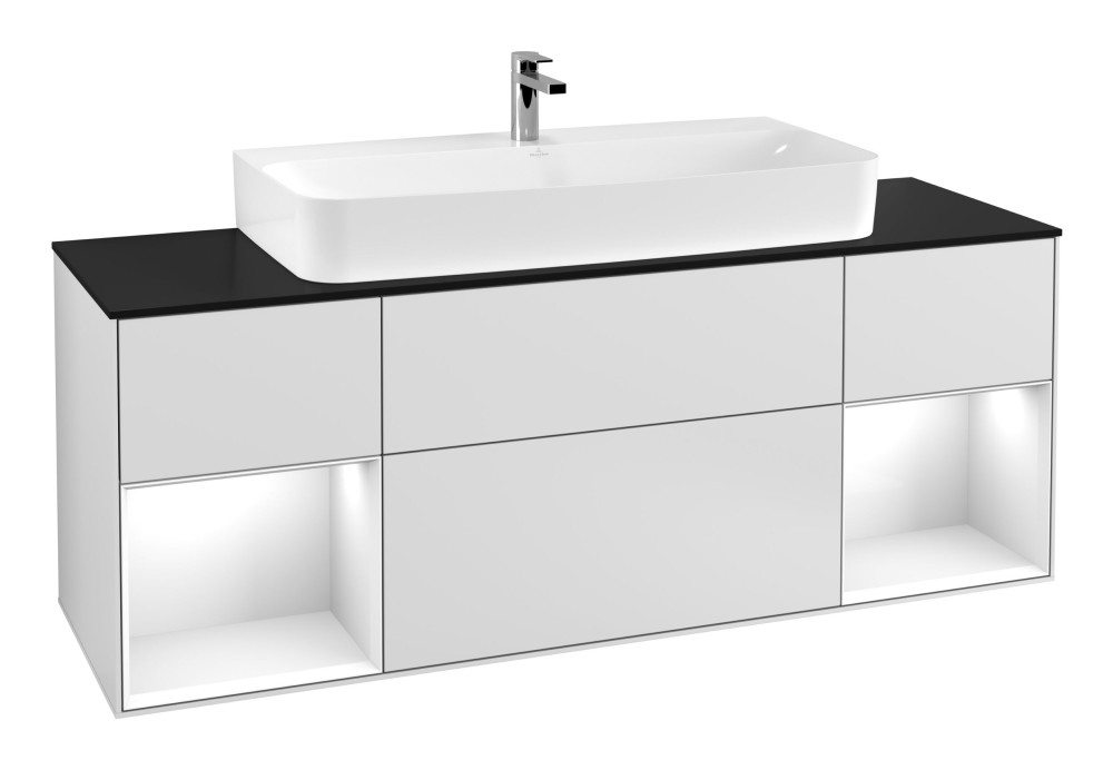 Тумба под раковину Villeroy & Boch Finion 160х50,1 см с подсветкой МДФ белый матовый лак/стекло черное матовое F212GFMT