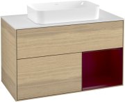 Тумба під раковину Villeroy & Boch Finion 100х50,1 см із підсвічуванням МДФ шпон дуба/скло біле матове F251HBPC