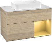 Тумба під раковину Villeroy & Boch Finion 100х50,1 см із підсвічуванням МДФ шпон дуба/скло біле матове F251HFPC