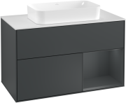 Тумба під раковину Villeroy & Boch Finion 100х50,1 см із підсвічуванням МДФ темно-синій матовий лак/скло біле матове F251HGHG