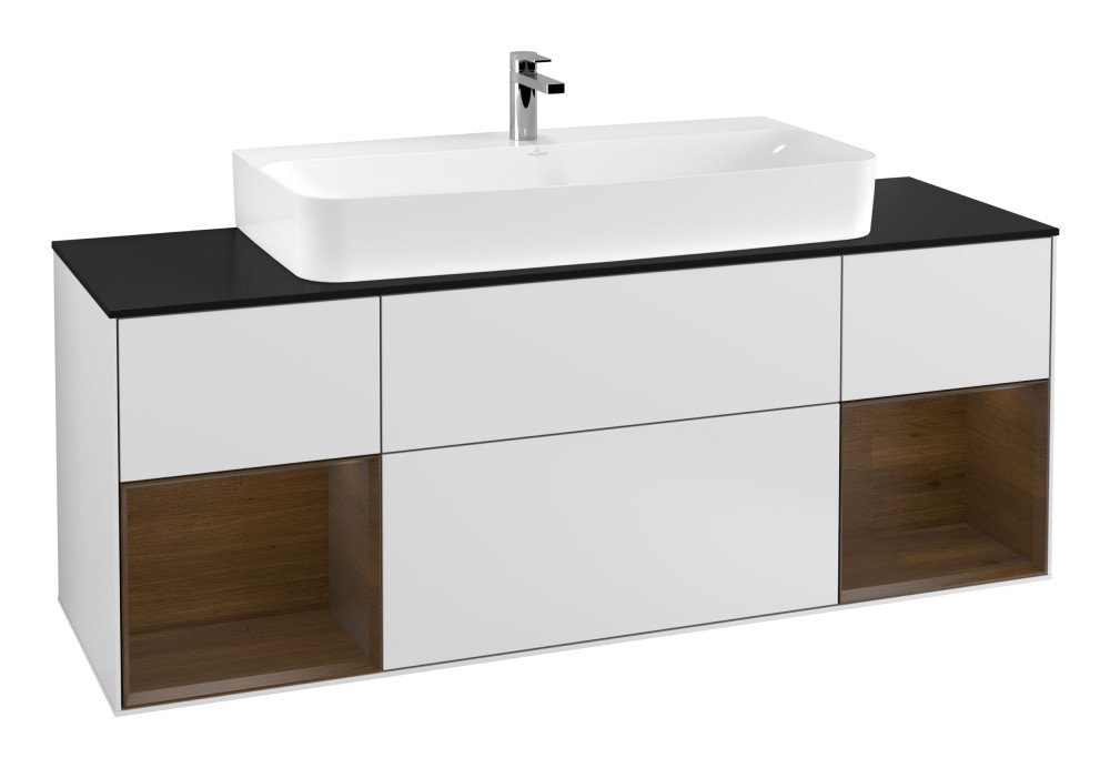 Тумба под раковину Villeroy & Boch Finion 160х50,1 см с подсветкой МДФ белый матовый лак/стекло черное матовое F212GNMT