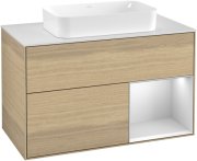 Тумба під раковину Villeroy & Boch Finion 100х50,1 см із підсвічуванням МДФ шпон дуба/скло біле матове F251MTPC