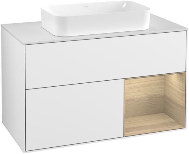 Тумба під раковину Villeroy & Boch Finion 100х50,1 см з підсвіткою МДФ білий глянцевий лак/скло біле матове F251PCGF