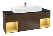 Тумба под раковину Villeroy & Boch Finion 160х50,1 см с подсветкой МДФ шпон грецкого ореха/стекло черное матовое F212HFGN
