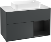 Тумба під раковину Villeroy & Boch Finion 100х50,1 см із підсвічуванням МДФ темно-синій матовий лак/скло біле матове F251PDHG