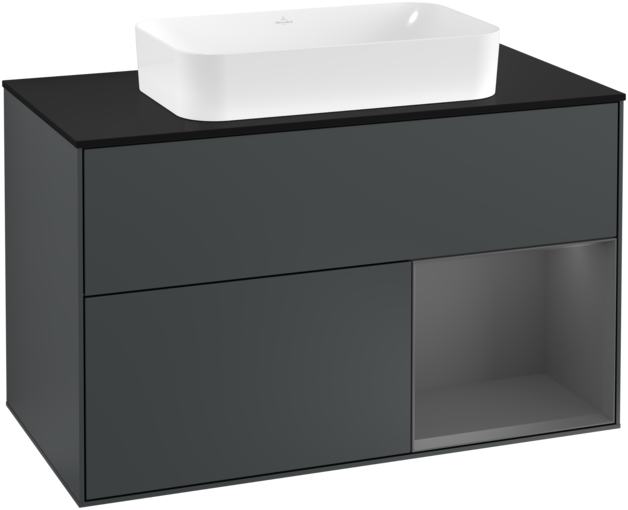Тумба під раковину Villeroy & Boch Finion 100х50,1 см із підсвічуванням МДФ темно-синій матовий лак/скло чорне матове F252GKHG