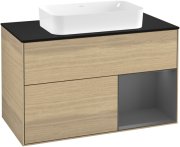 Тумба под раковину Villeroy & Boch Finion 100х50,1 см с подсветкой МДФ шпон дуба/стекло черное матовое F252GKPC