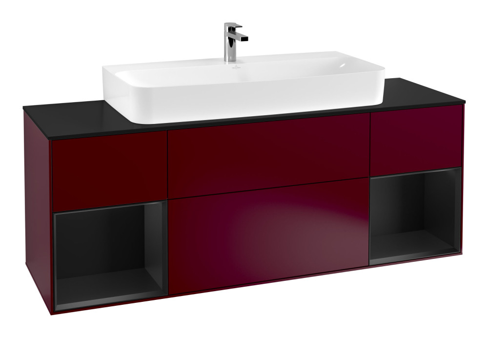 Тумба под раковину Villeroy & Boch Finion 160х50,1 см с подсветкой МДФ пион матовый лак/стекло черное матовое F212PDHB