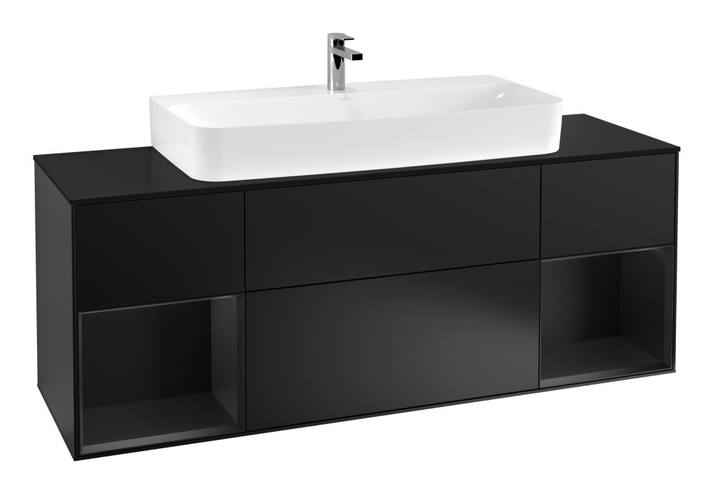 Тумба под раковину Villeroy & Boch Finion 160х50,1 см с подсветкой МДФ черный матовый лак/стекло черное матовое F212PDPD