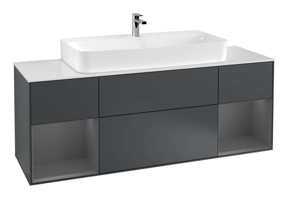 Тумба під раковину Villeroy & Boch Finion 160х50,1 см із підсвічуванням МДФ темно-синій матовий лак/скло біле матове F211GKHG