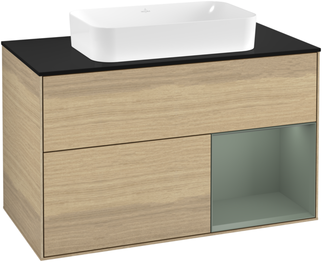 Тумба під раковину Villeroy & Boch Finion 100х50,1 см із підсвічуванням МДФ шпон дуба/скло чорне матове F252GMPC