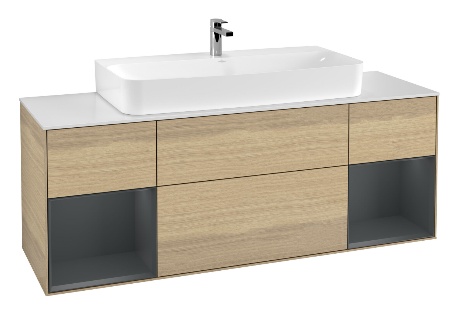 Тумба під раковину Villeroy & Boch Finion 160х50,1 см із підсвічуванням МДФ шпон дуба/скло біле матове F211HGPC