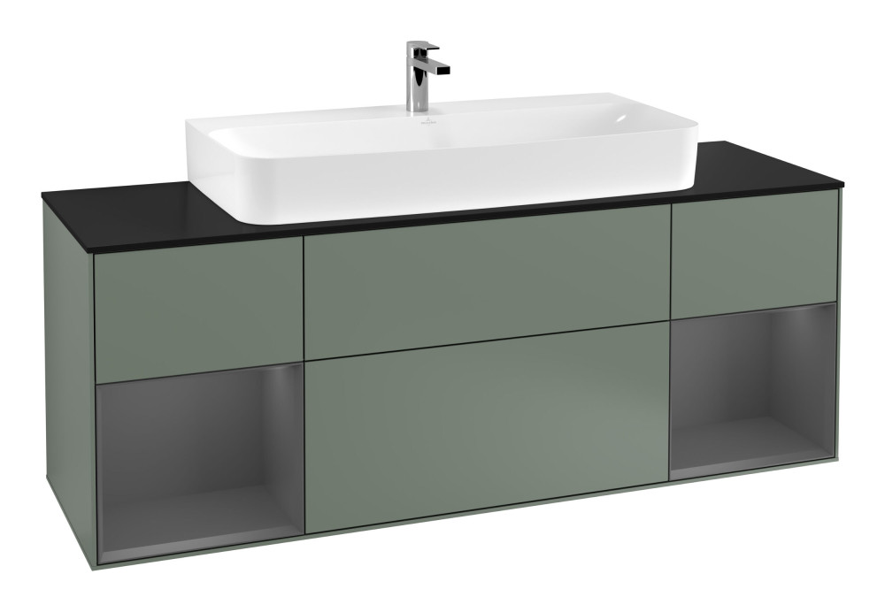 Тумба под раковину Villeroy & Boch Finion 160х50,1 см с подсветкой МДФ оливковый матовый лак/стекло черное матовое F212GKGM