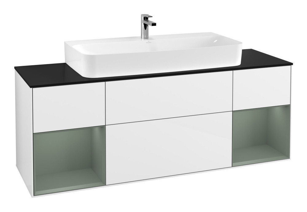 Тумба под раковину Villeroy & Boch Finion 160х50,1 см с подсветкой МДФ глянцевый белый лак/стекло черное матовое F212GMGF