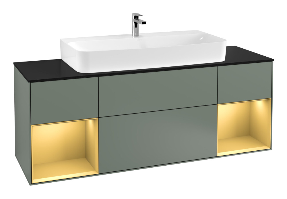 Тумба под раковину Villeroy & Boch Finion 160х50,1 см с подсветкой МДФ оливковый матовый лак/стекло черное матовое F212HFGM