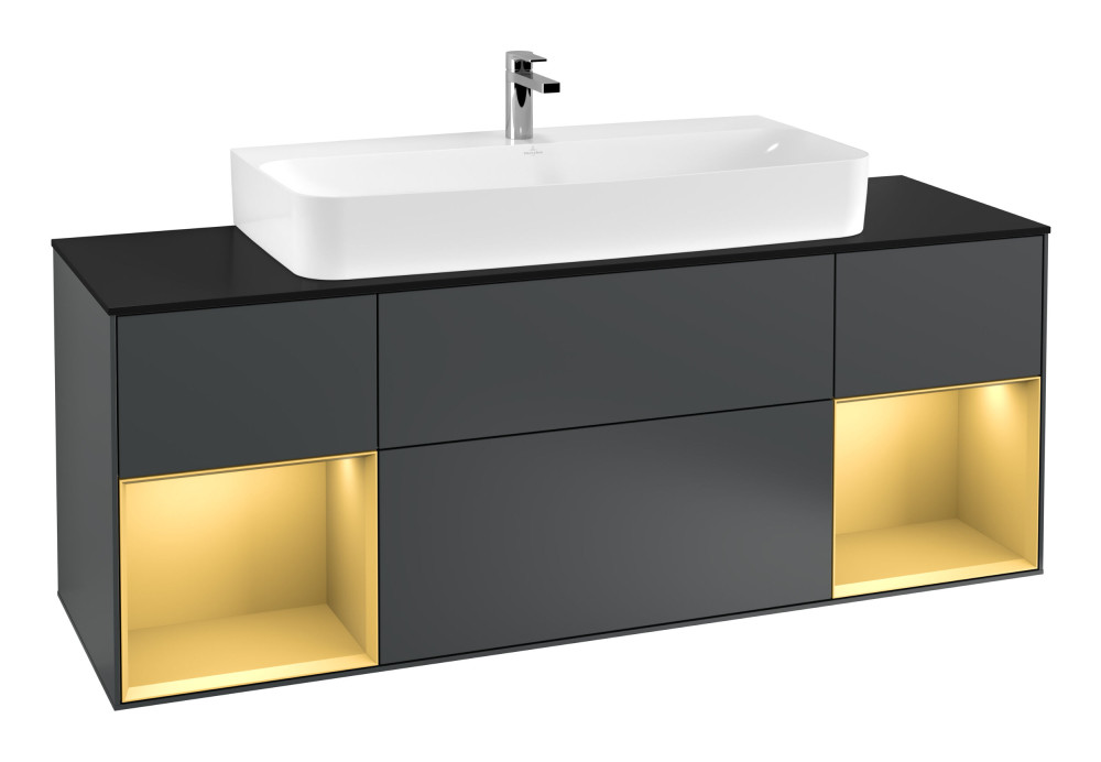 Тумба под раковину Villeroy & Boch Finion 160х50,1 см с подсветкой МДФ темно-синий матовый лак/стекло черное матовое F212HFHG