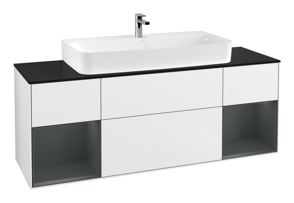 Тумба под раковину Villeroy & Boch Finion 160х50,1 см с подсветкой МДФ глянцевый белый лак/стекло черное матовое F212HGGF