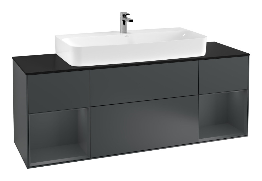 Тумба под раковину Villeroy & Boch Finion 160х50,1 см с подсветкой МДФ темно-синий матовый лак/стекло черное матовое F212HGHG