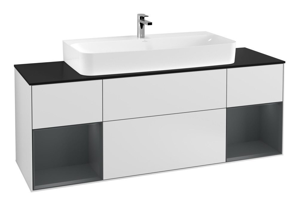 Тумба под раковину Villeroy & Boch Finion 160х50,1 см с подсветкой МДФ белый матовый лак/стекло черное матовое F212HGMT