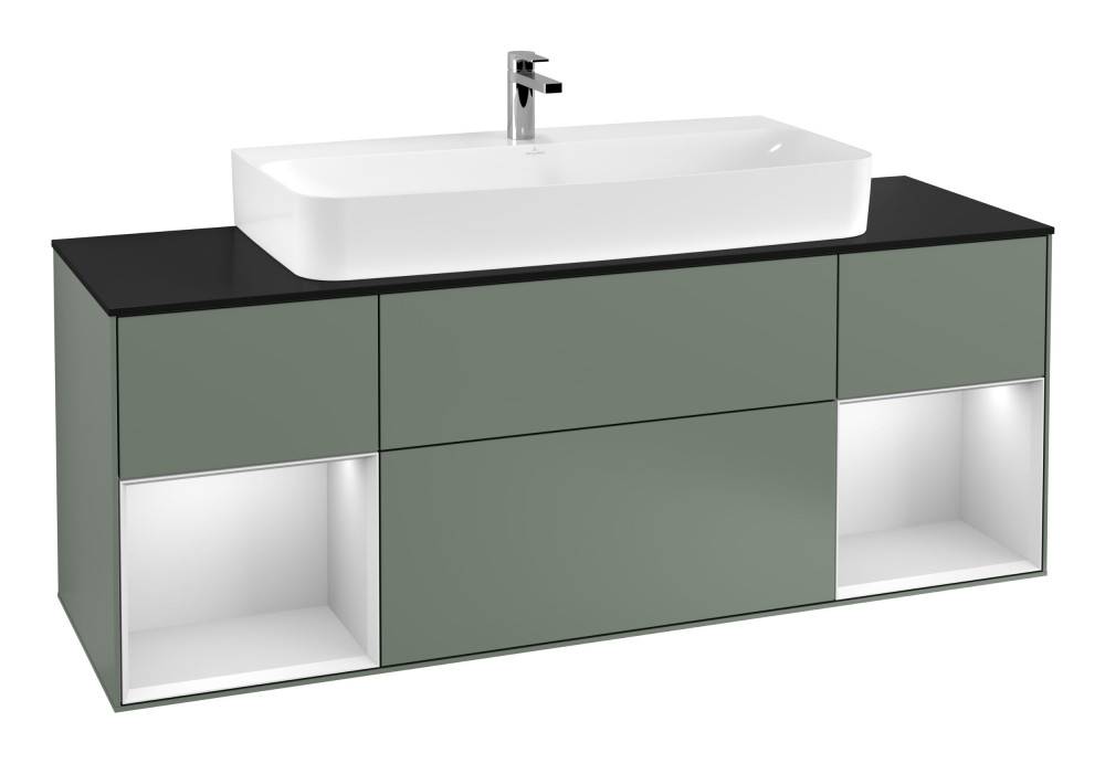 Тумба под раковину Villeroy & Boch Finion 160х50,1 см с подсветкой МДФ оливковый матовый лак/стекло черное матовое F212MTGM