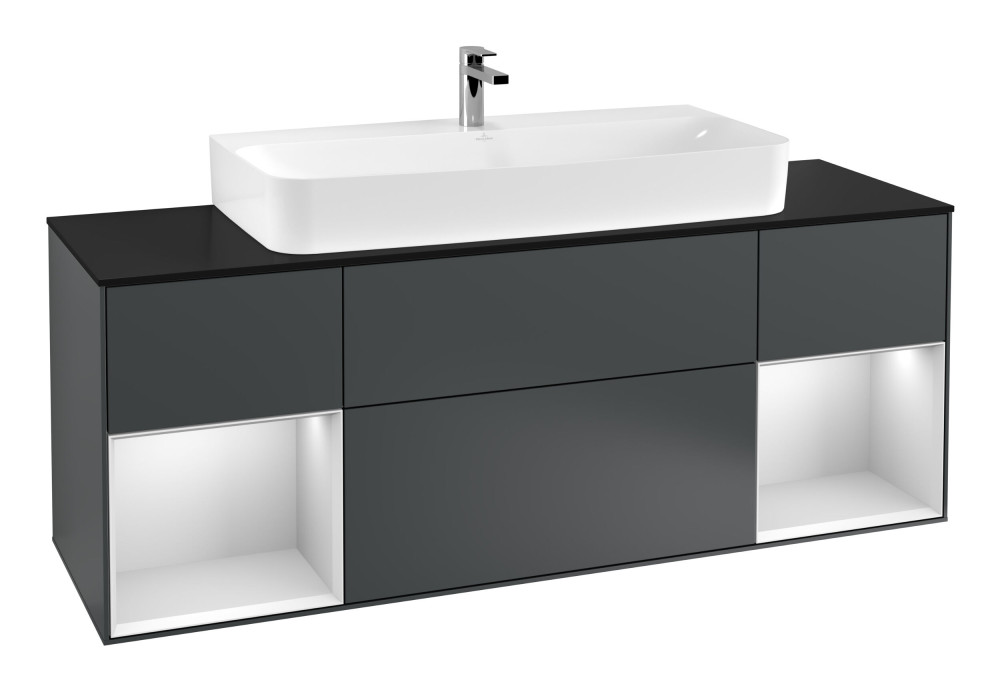 Тумба под раковину Villeroy & Boch Finion 160х50,1 см с подсветкой МДФ темно-синий матовый лак/стекло черное матовое F212MTHG