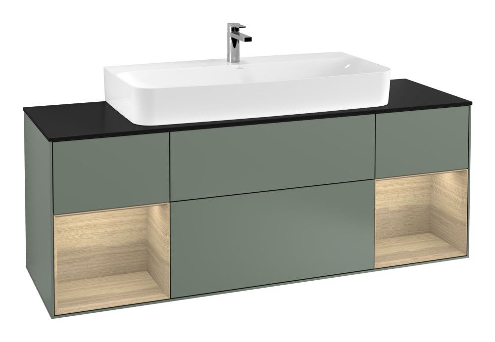 Тумба под раковину Villeroy & Boch Finion 160х50,1 см с подсветкой МДФ оливковый матовый лак/стекло черное матовое F212PCGM