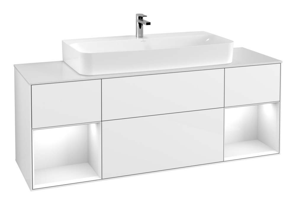 Тумба під раковину Villeroy & Boch Finion 160х50,1 см з підсвіткою МДФ білий глянцевий лак/скло біле матове G211GFGF