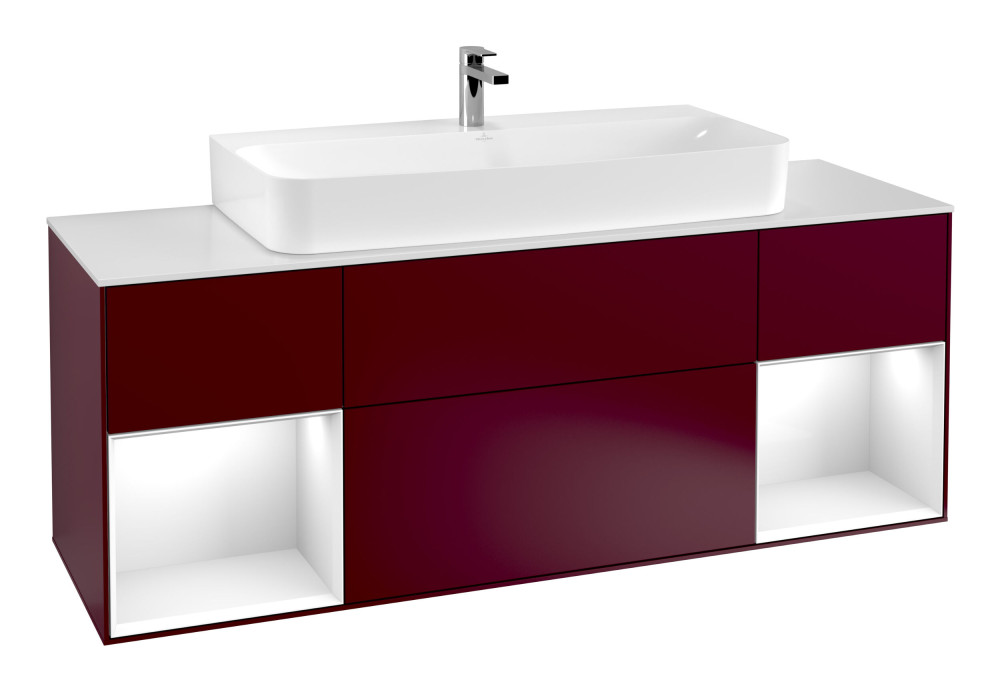 Тумба под раковину Villeroy & Boch Finion 160х50,1 см с подсветкой МДФ пион матовый лак/стекло белое матовое G211GFHB