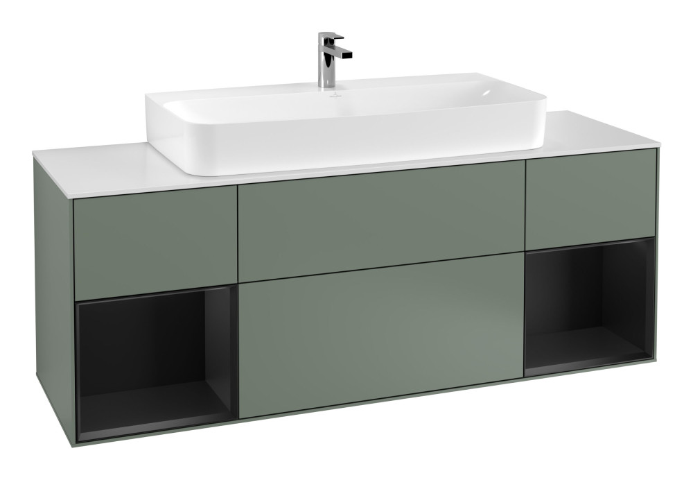 Тумба под раковину Villeroy & Boch Finion 160х50,1 см с подсветкой МДФ оливковый матовый лак/стекло белое матовое F211PDGM