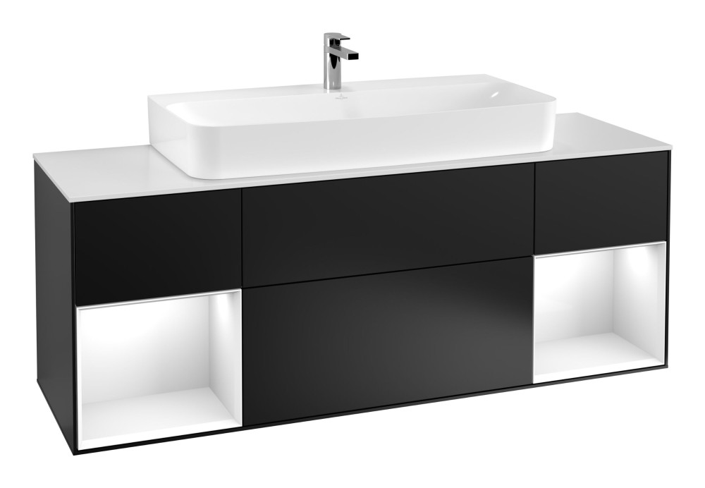 Тумба под раковину Villeroy & Boch Finion 160х50,1 см с подсветкой МДФ черный матовый лак/стекло белое матовое G211GFPD