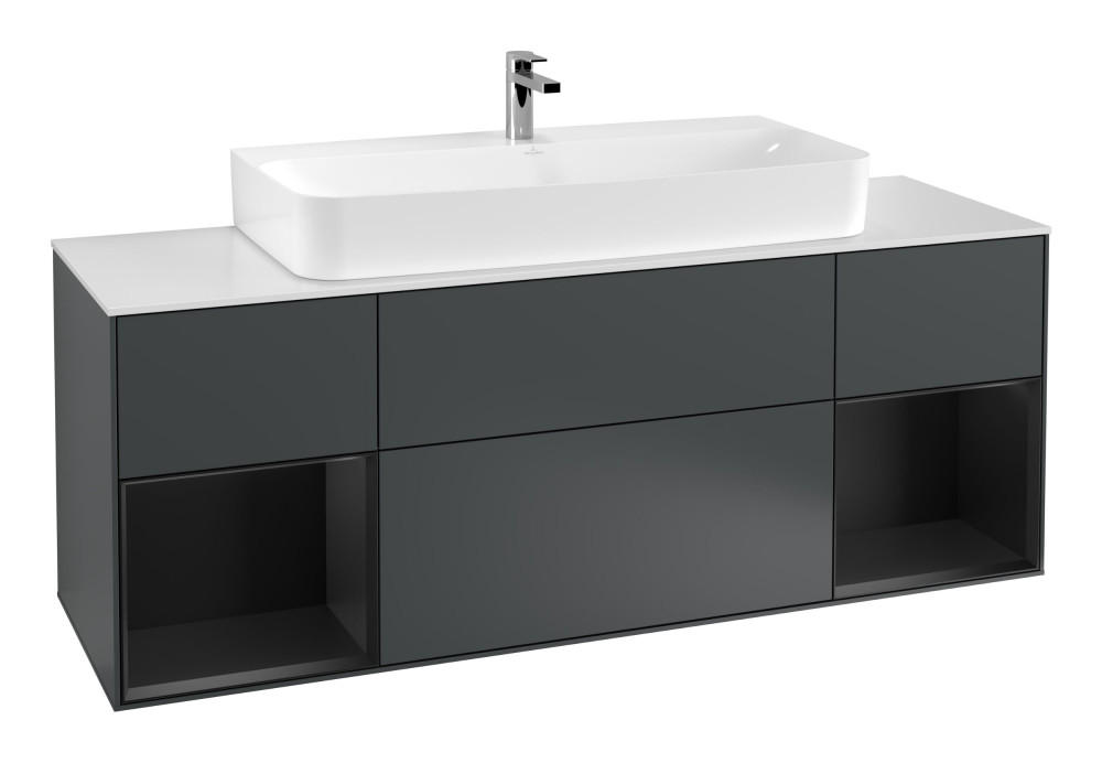 Тумба под раковину Villeroy & Boch Finion 160х50,1 см с подсветкой МДФ темно-синий матовый лак/стекло белое матовое F211PDHG